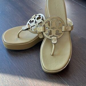 Tory Burch Beige Miller Wedge Sandals